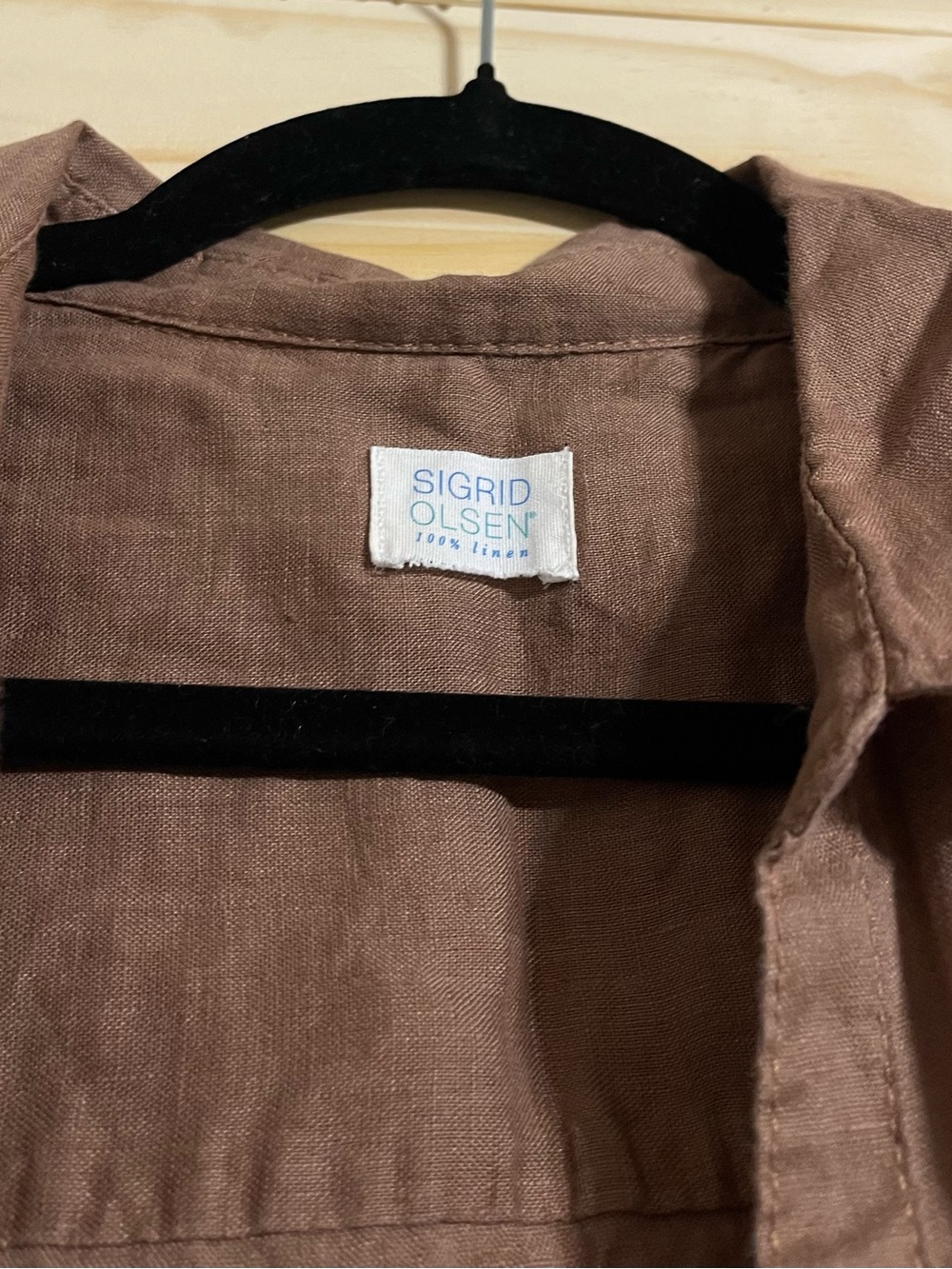 Brown 100% Linen Button-Up Shirt - Picture 5 of 5